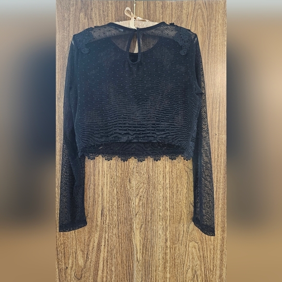 Sheer Boho Lace & Mesh Blouse Polka Dots & Embroidery Whimsigoth Size S Stretch - Picture 5 of 6
